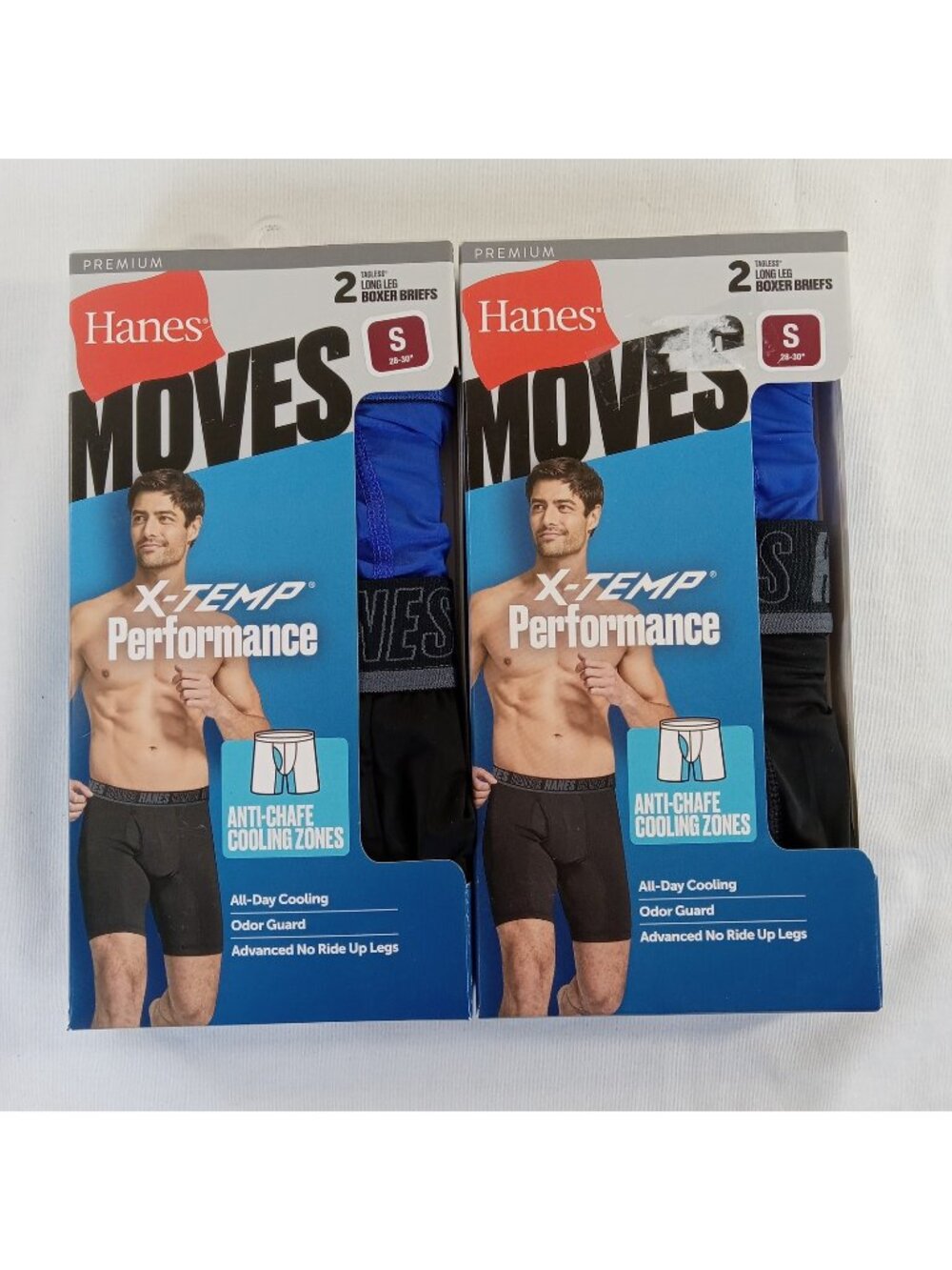 2 Hanes Moves X-Temp Performance Men's Long Leg Boxer Briefs 2-Packs SMALL